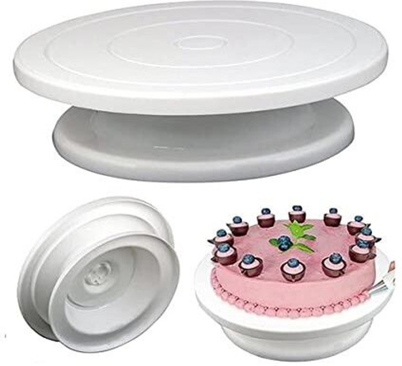 Honch 360 Degree Rotating Revolving Cake Turn Table Plastic Cake Decorating Turntable Plastic Cake Server(White, Pack of 1)