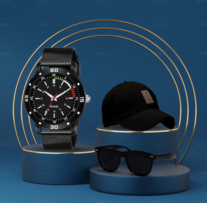 Blutech COMBO OF 3 BASEBALL CAP+BLACK ANALOG WATCH+SUNGLASS FOR BOYS Cap(Pack of 3)