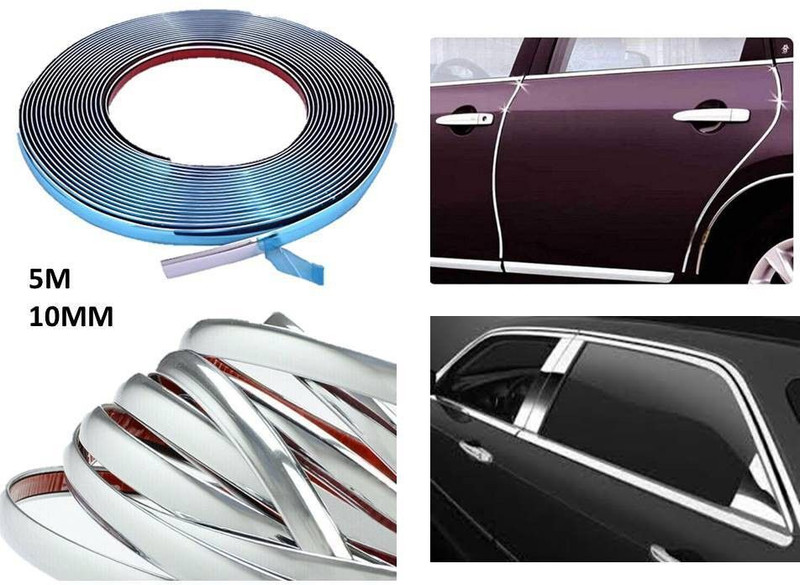 chalitam Chrome For Car Interior Decorating and Styling Strips (10 mm 5 Meter) Car Beading Roll For Bumper, Grill and Garnish Cover, Window, Window Sill, Bumper, Door, Hood, Hood(5 m)