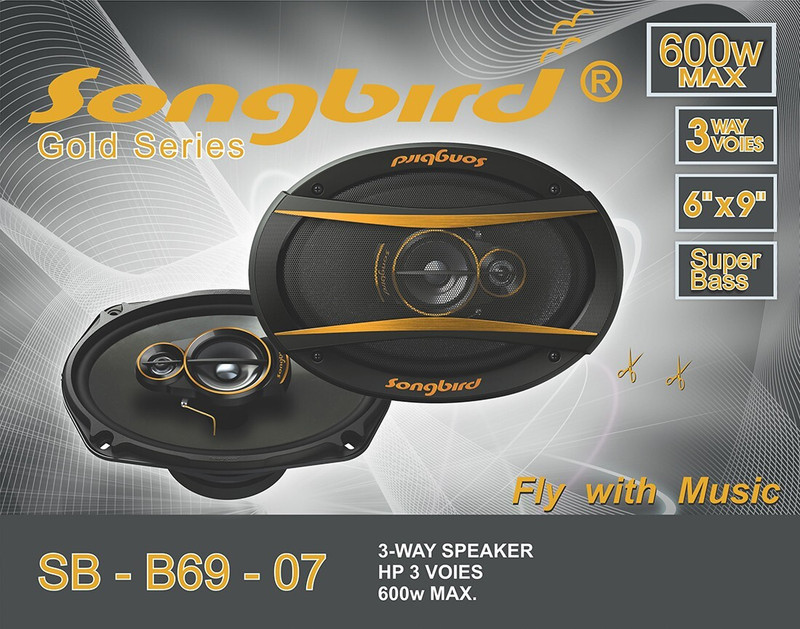 songbird 6''x9'' Oval 600W Max 3 way GOLD SERIES SUPER BASS SB-B69-07 Coaxial Car Speaker(600 W)