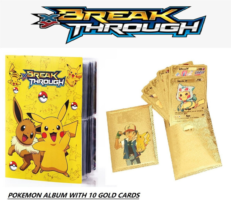 CrazyBuy POKEMON CARD BINDER WITH 120 SPACES AND 10 GOLD FOIL CARDS(Multicolor)