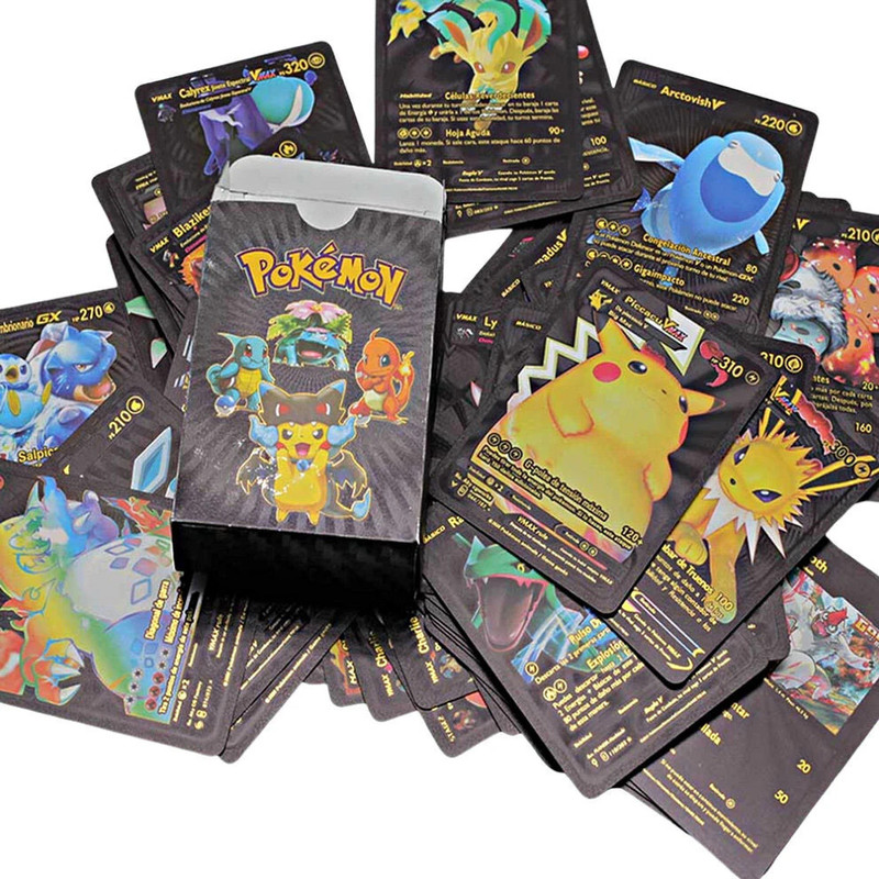 CrazyBuy Down Price 55pcs Waterproof Pokemon Black Foil Box V Series Vmax Gx Ex Cards_new(Black)