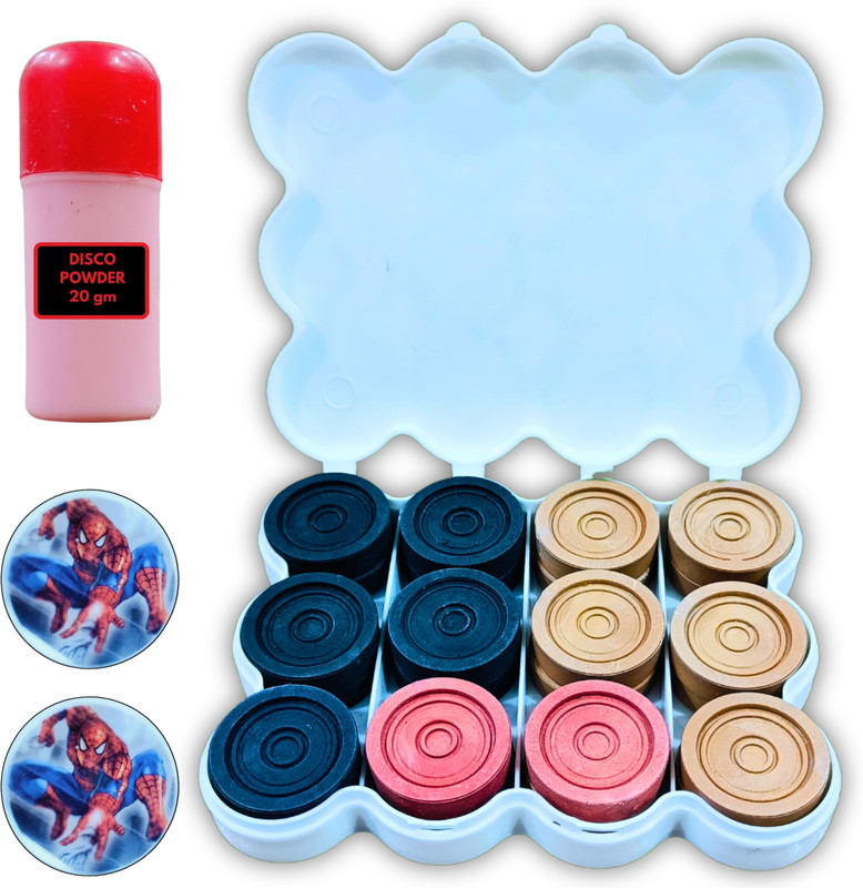 Vinsonsports Crystal coins with 2 Strikers & 20gm Disco Powder Carrom Pawns(Pack of 24)