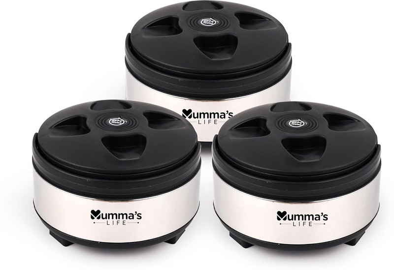 Mumma's LIFE Stainless Steel Pack of 3 Thermoware Casserole Set(1000 ml, 1200 ml, 1500 ml)