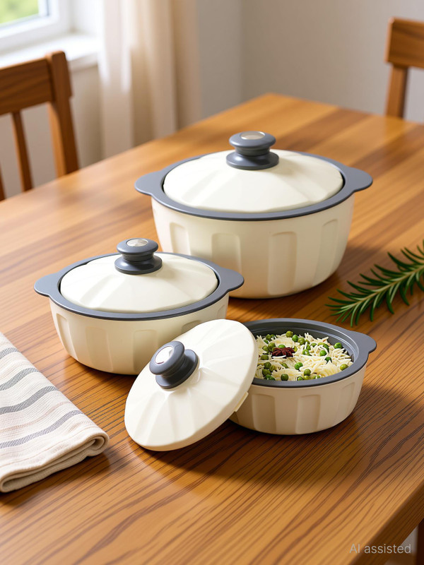 JAYPEE Hotfeast Inner Steel Serving Dinner Set Chapati Box for Gifting Dining Tableware Pack of 3 Serve Casserole Set(800 ml, 1200 ml, 1500 ml)