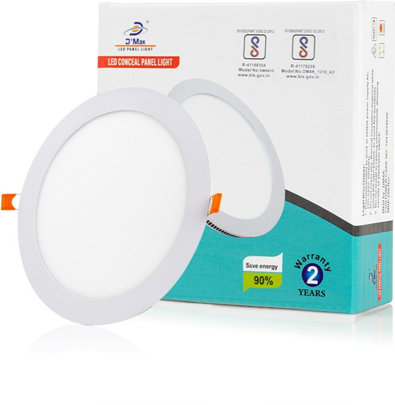 D'Mak 12 Watts Heavy Duty Ultra Slim Round Panel Light, 100 Lumens Per Watt (Pack of 1, Cool Day Light) Recessed Ceiling Light Ceiling Lamp(White)