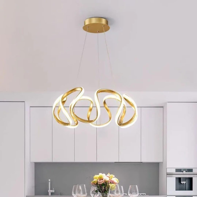 GENREE Roof Luxury Mordern Curvy Style LED Chandelier 3 Light (WW/WH/NW) Light Chandelier Ceiling Lamp(Gold)