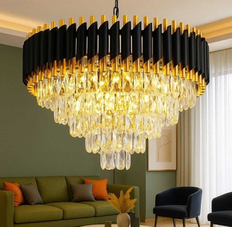 MSM Chandelier Black gold polish 500m chandelier hanging ceiling pendant jhoomer Chandelier Ceiling Lamp(Gold, Black)