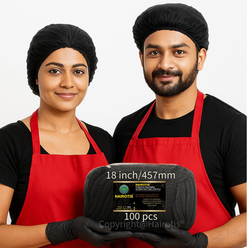 hairotis Disposable Hair Cap Black 18 Inch Food Kitchen Surgical Multipurpose Head Cover