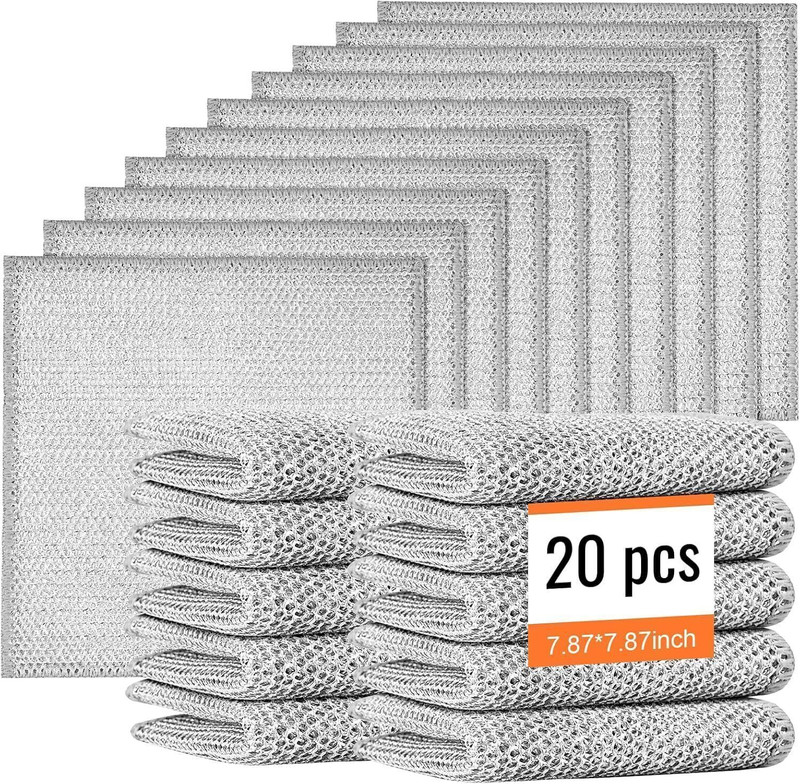ASRIKA Multipurpose Wire Dishwashing Rags for Wet and Dry Stainless Steel Scrubber Non-Scratch Wire Dishcloth Wet and Dry Stainless Steel Cleaning Cloth(20 Units)
