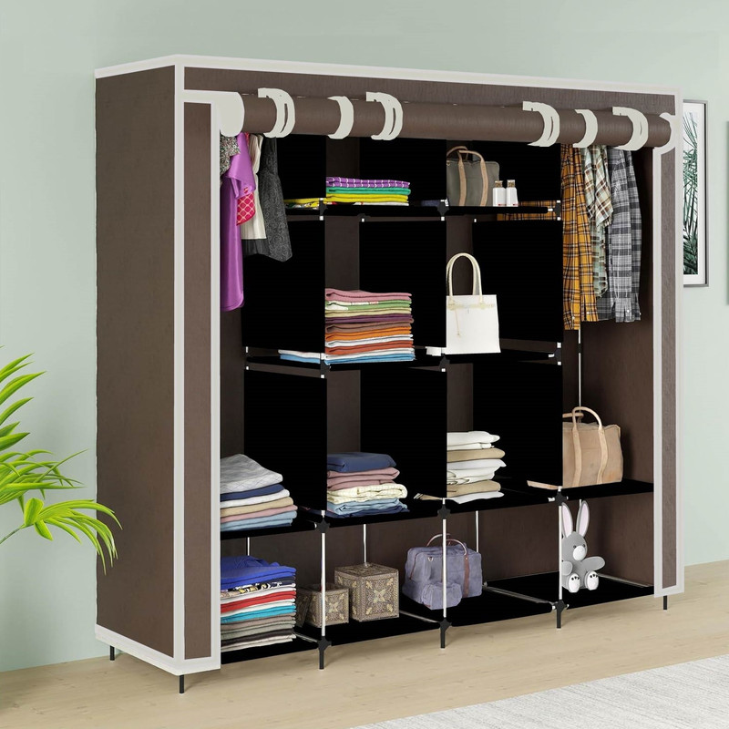 GTC Collapsible Wardrobe 12 Shelves Polyester Collapsible Wardrobe(Finish Color - Brown, DIY(Do-It-Yourself))