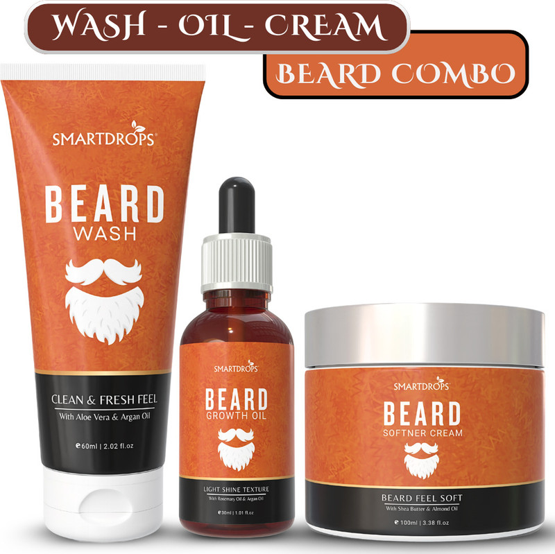 smartdrops Beard Wash Beard Oil & Beard Softener Cream Complete Beard Grooming Routine Set(2 Items in the set)