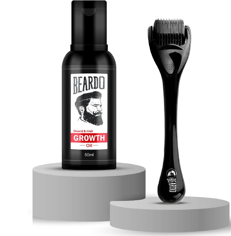 BEARDO Beard Hair Growth Oil & Dermaroller 0.5 mm| 540 Needles | Thicker Looking Beard(2 Items in the set)