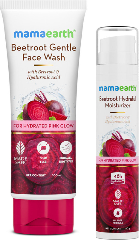 Mamaearth Beetroot Natural Pink Glow Combo | Beetroot Gentle Face Wash (100ml) And Beetroot Hydraful Moisturizer (50ml) | Combo Pack(2 Items in the set)