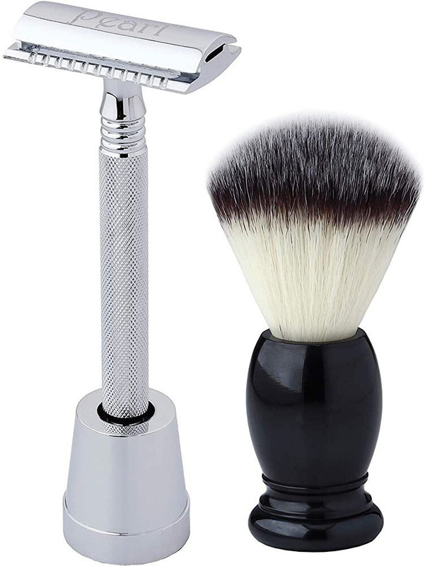 Pearl Shaving PSR Double Edge Safety Razor (SS-01CC With stand And Shaving Brush 11 SY)(3 Items in the set)
