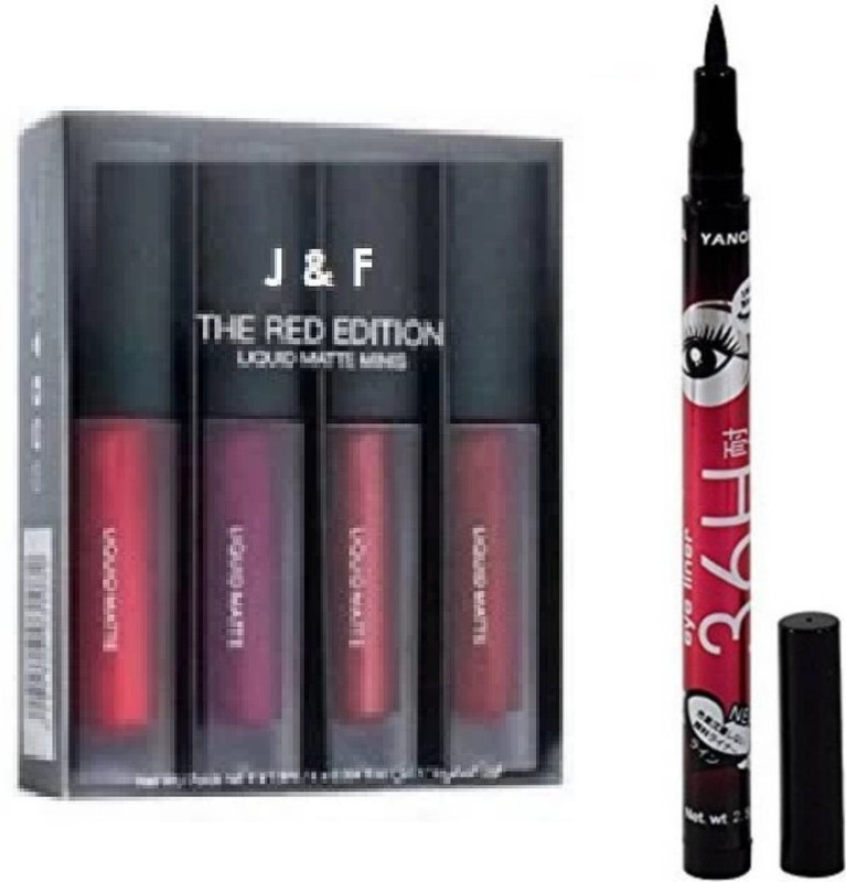 J & F 4 in 1 Red Edition Liquid Lipstick & Waterproof 36 hrs Gel Eyeliner(2 Items in the set)