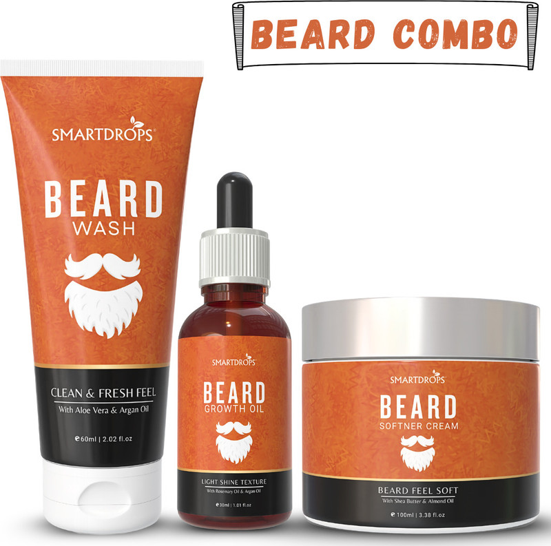 smartdrops Beard Grooming Kit with Beard Wash Growth Oil and Softener Cream(3 Items in the set)