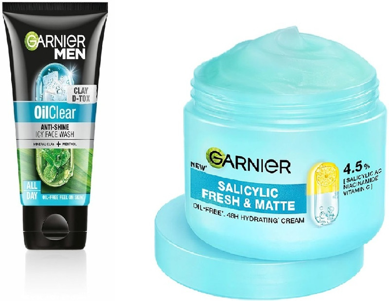 Garnier Men Fresh & Matte Salicylic Acid-4.5% Sorbet Moisturizer Cream-45g + Men OilClear FaceWash-50g(2 Items in the set)