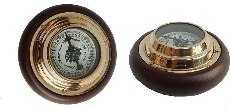 Simrah Vintage Nautical Paper Weight Desk Compass (Dome Shaped, Wooden, 3 Inch) Compass(Brown)