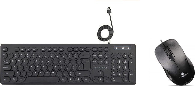 ZEBRONICS KM2100 Wired Keyboard + Power Plus Wired Mouse Combo Set(Black)