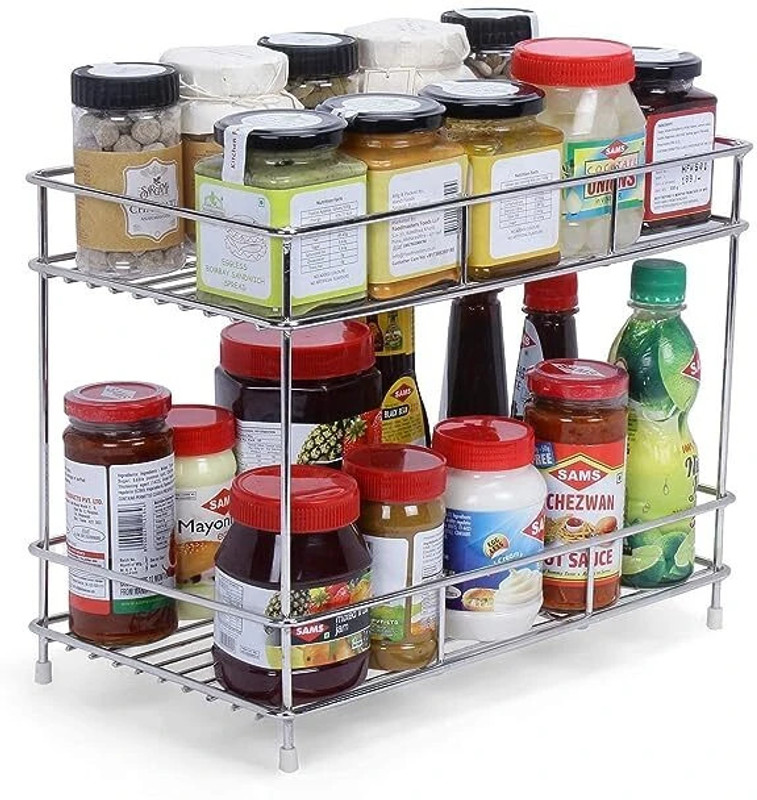 riprap Utensil Kitchen Rack Steel 2-Tier Kitchen Rack & Space Saver, 2-Tier Trolley Basket For Utensils