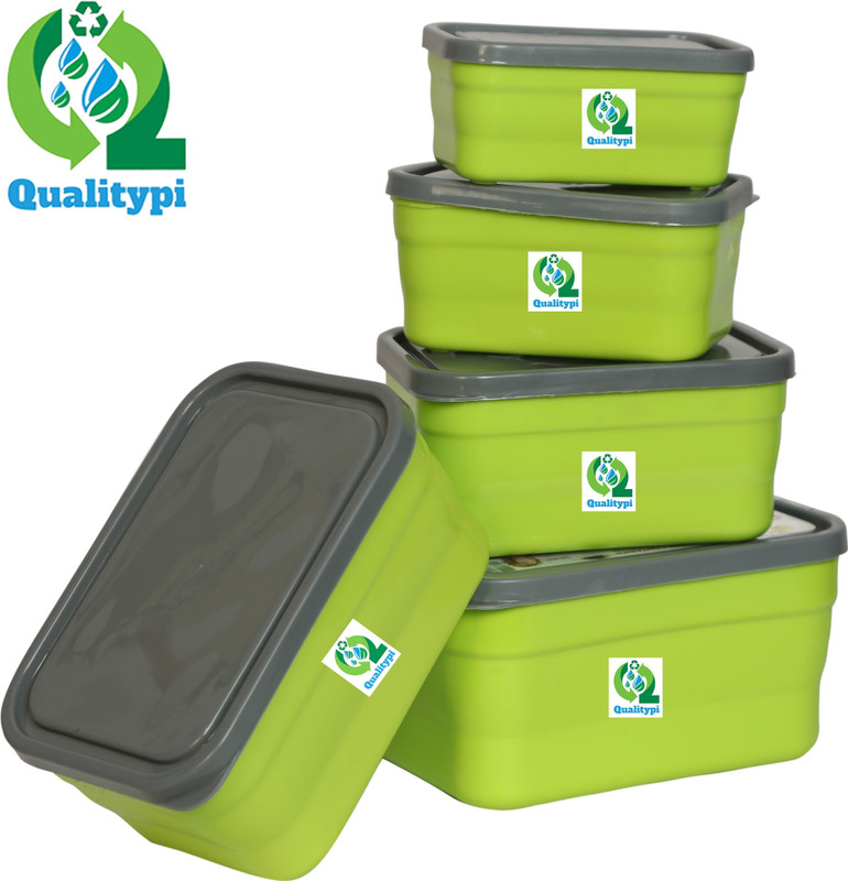 Qualitypi Plastic Utility Container - 1850 ml, 1250 ml, 850 ml, 550 ml, 400 ml(Pack of 5, Green)