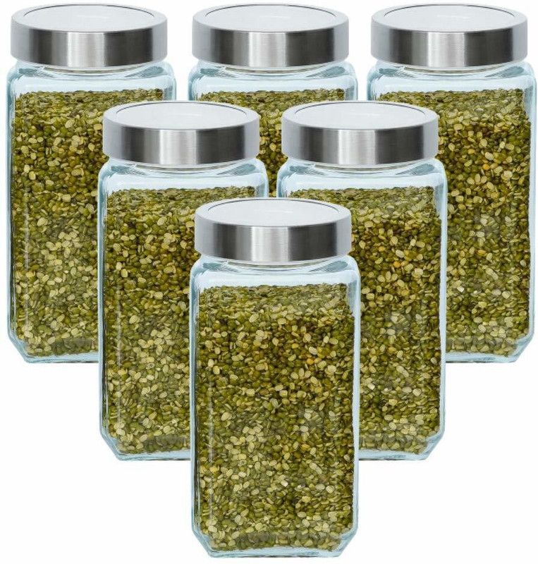 CROCO JAR Glass Cereal Dispenser - 1000 ml(Pack of 6, Silver)