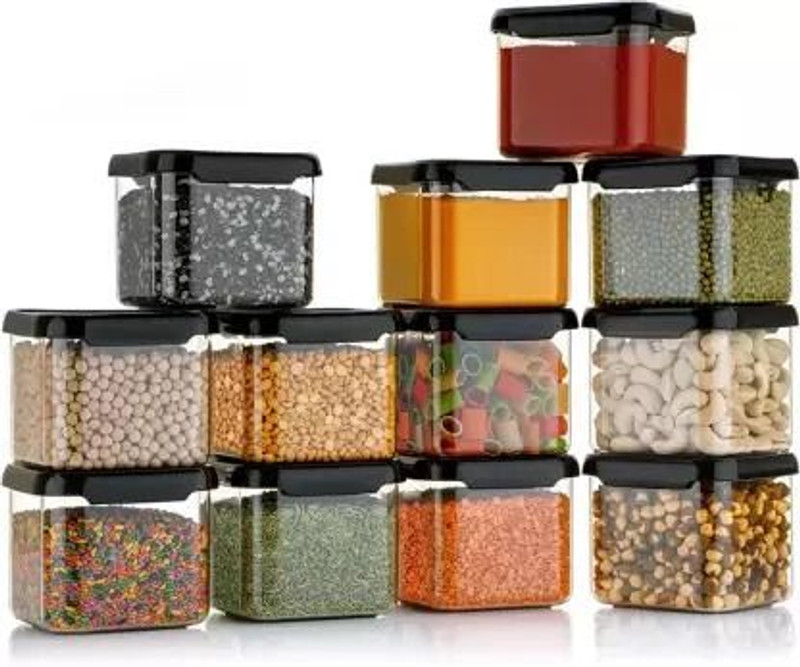 Defex Glass Grocery Container  - 550 ml(Pack of 12, Black)
