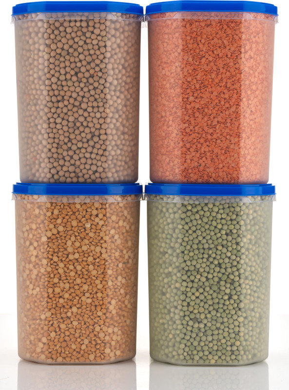 ZENOVIA Glass Grocery Container  - 3000 ml(Pack of 4, Blue)