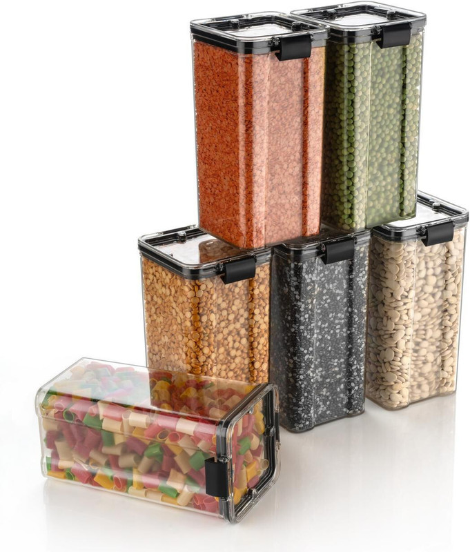 VNS Plastic Grocery Container - 1700 ml(Pack of 6, Black)