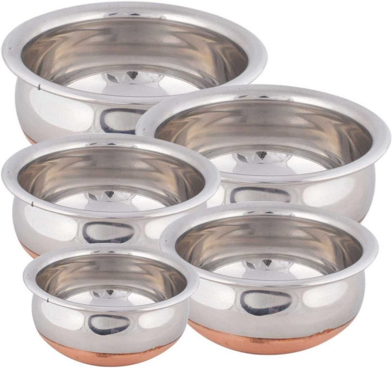 NARV Stainless Steel Copper Bottom Handi Cookware for Indian Meal Cooking Handi 0.5 L, 0.75 L, 1 L, 1.5 L, 2 L(Stainless Steel)