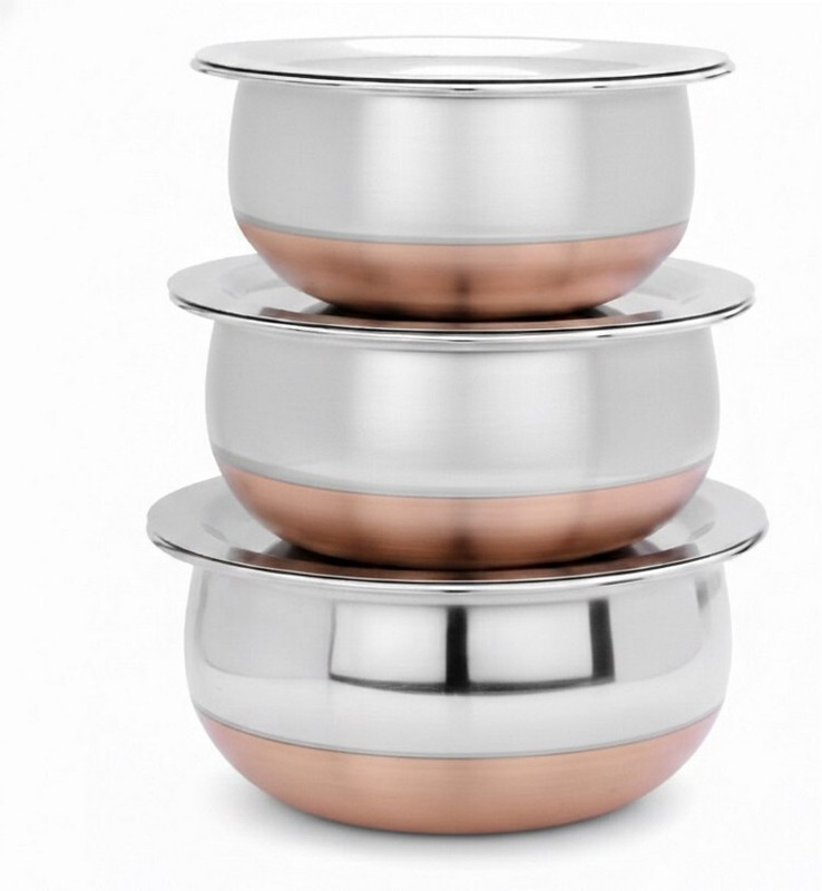 Masox Store Stainless Steel Copper Base Handi with Lid for Indian Household Cooking Handi 0.75 L, 1 L, 1.5 L with Lid(Stainless Steel)