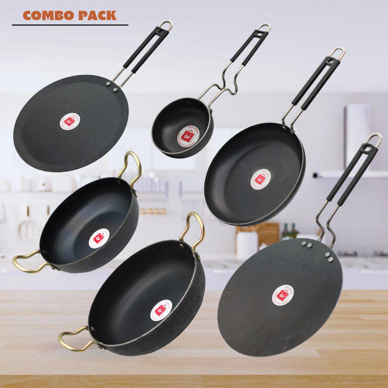 LAZYwindow Superior Quality Pack of 6 Kadhai 19 cm diameter 1 L capacity(Iron, Induction Bottom)