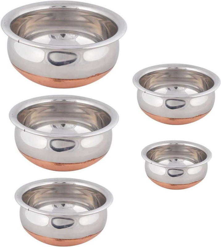 Masox Store Stainless Steel Copper Base Handi Kitchenware for Daily Meal Cooking Handi 0.75 L, 1 L, 1.5 L(Stainless Steel)