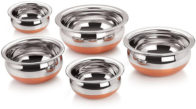 HM EVOTEK Stainless Steel Copper Bottom Handi Cookware for Indian Meal Preparation Handi 0.5 L, 0.75 L, 1 L, 1.5 L, 2 L(Stainless Steel)