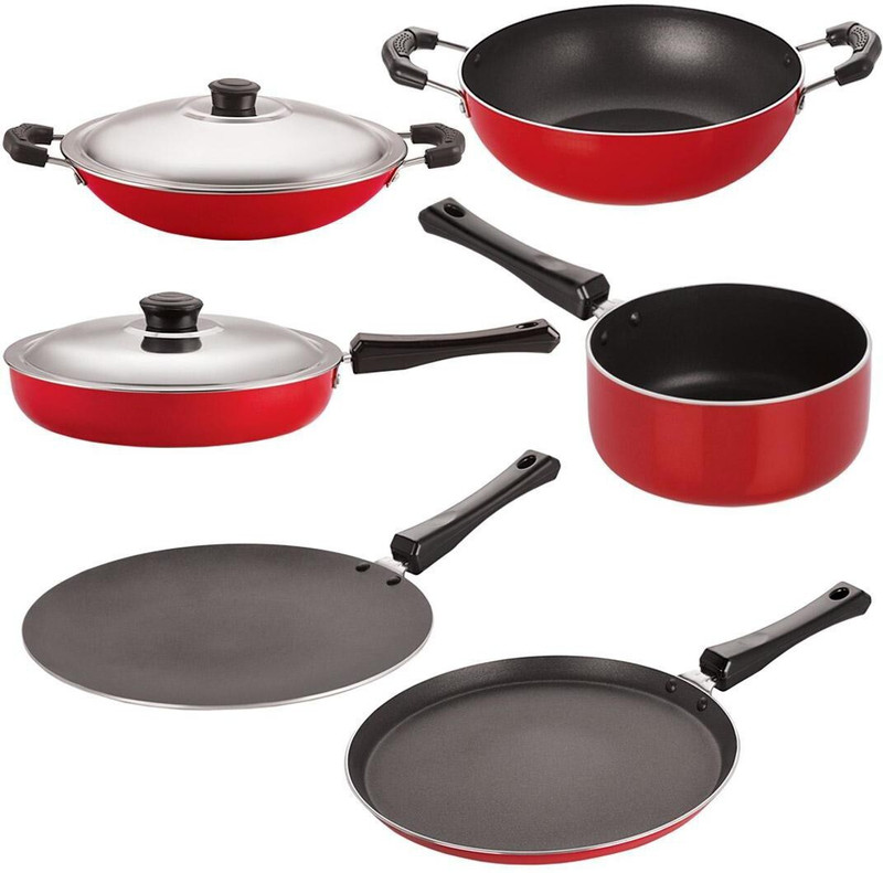 NIRLON Non-Stick Aluminium Tawa Cookware Set, 2-Pieces, Red (2.6mm_CT12_RT) Non-Stick Coated Cookware Set(PTFE (Non-stick), Aluminium, 2 - Piece)