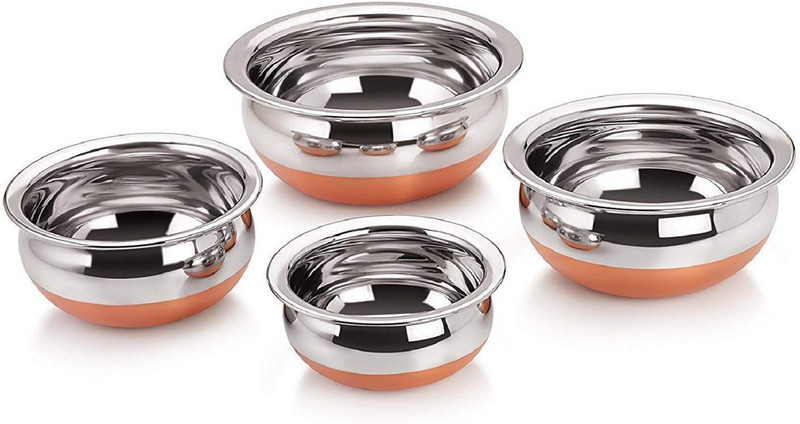 Flipkart SmartBuy Copper Bottom Prabhuchetyy Punjabi Handi Pot Cookware Set(Stainless Steel, 4 - Piece)