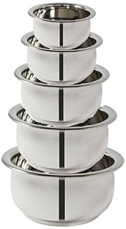 Masox Store Kitchen Serving Cookware Cooking Bowl | Handi Set 5-Pieces | Biryani Handi F1 Handi 0.35 L, 0.5 L, 0.75 L, 1.1 L, 1.5 L(Stainless Steel)