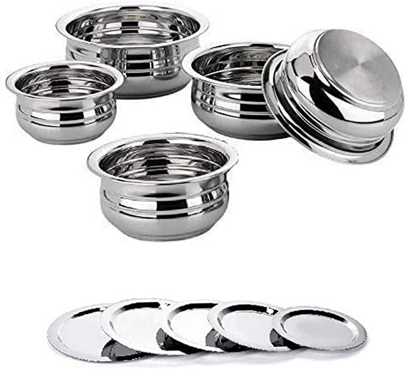 Masox Store Handi with Lid Kitchen Serving Bowl Cooking Bowl, Biryani, Milk Pot Pan Handi H1 Bowl Serving Set(Pack of 10)