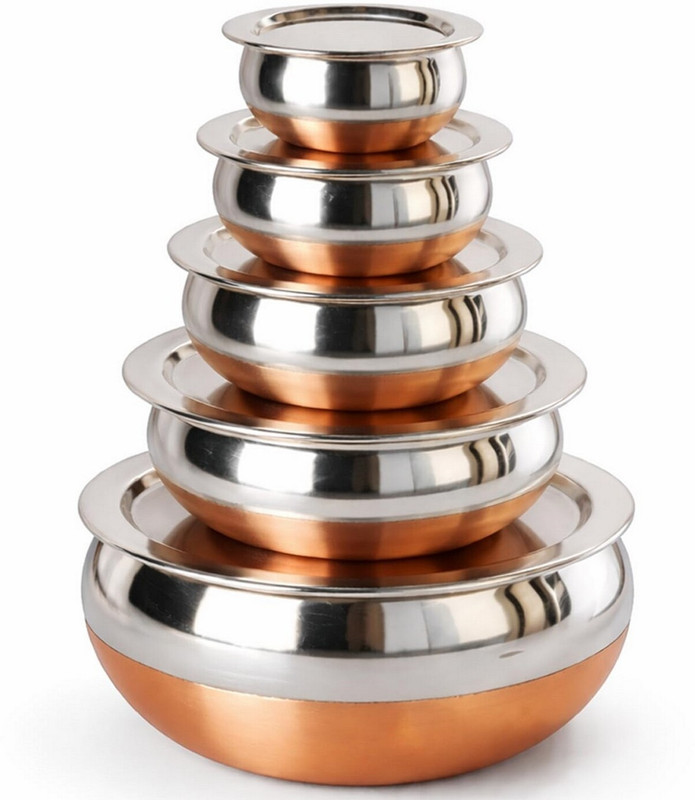 NARV Stainless Steel Copper Bottom Handi with Lid Indian Kitchenware for Meals Handi 0.5 L, 0.75 L, 1 L, 1.5 L, 2 L with Lid(Stainless Steel)