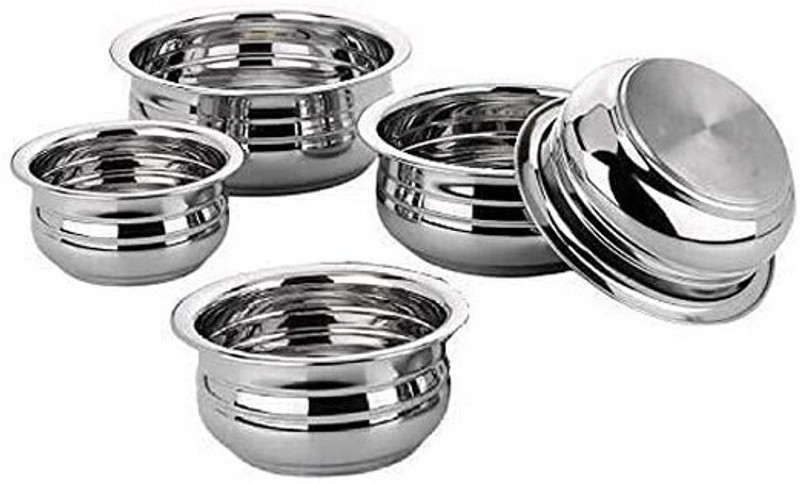 Masox Store Microwave Safe Stainless Steel Serving and Storage Bowl Handi Without Lid F0 Handi 0.35 L, 0.5 L, 0.75 L, 1.1 L, 1.5 L(Stainless Steel)