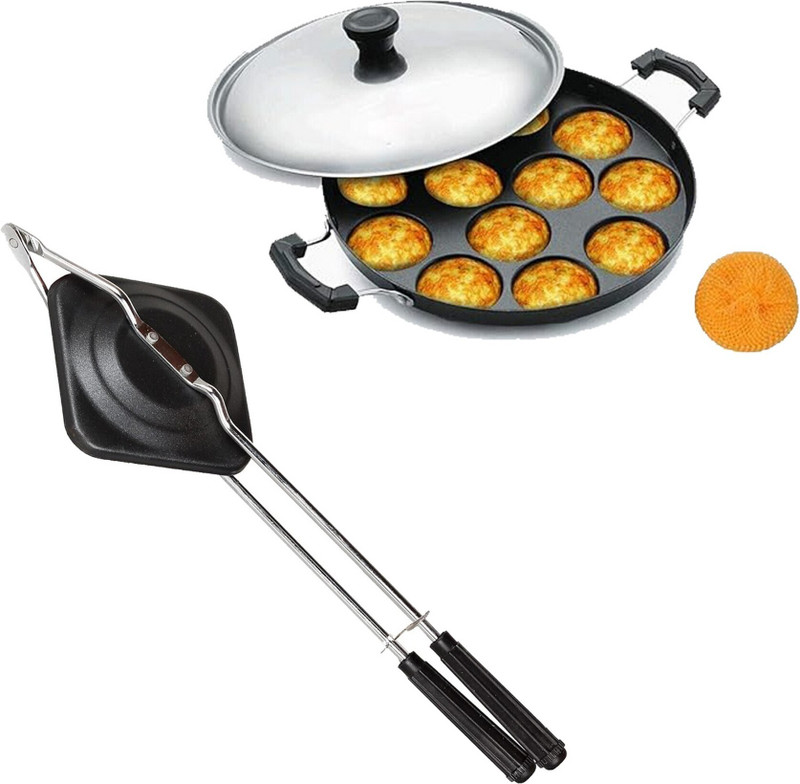 HM EVOTEK Gas Stove Compatible Sandwich Maker | Appam Patra with Stainless Steel Lid K6 0 W Pop Up Toaster(Black)