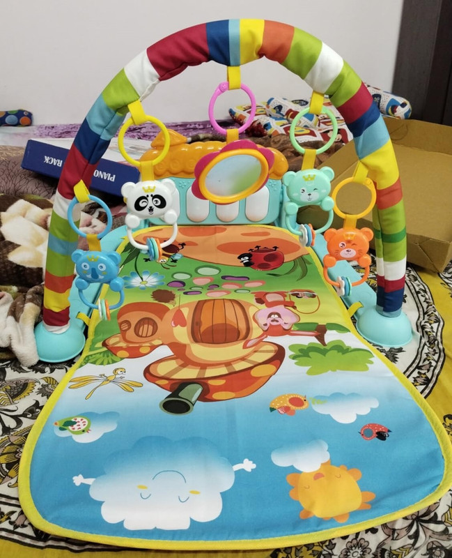 Nafhotoz Premium Baby Gym Mat with Piano Keys and Cartoon Animal Print(Multicolor)