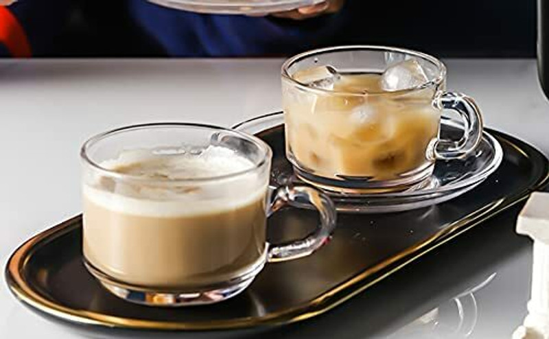 okechuku Pack of 2 Glass Glass Roma Glass Tea Coffee Cup Set, for Espresso Cappuccino (Clear, Cup)(Clear, Cup Set)