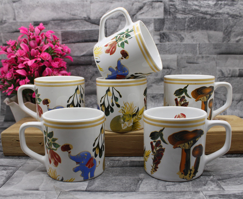 laghima jadon Pack of 6 Ceramic Cup Tea/Coffee Elephant Forest Crafting RoundShape Latest Design 200ML(Multicolor, Cup Set)