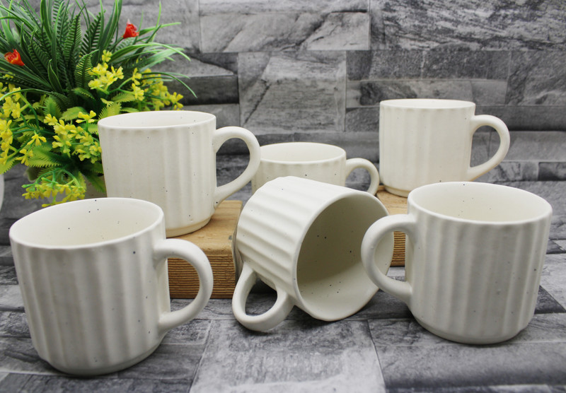laghima jadon Pack of 6 Ceramic Tea/Coffee White Marble Round Shape Microwave & Dishwasher Safe(White, Cup Set)
