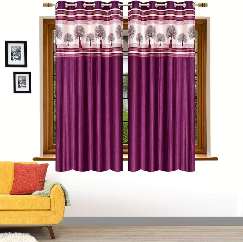 UDAYGIRI 152 cm (5 ft) Window Polyester Semi Transparent Curtain (Pack Of 2)(Wine, Animal)