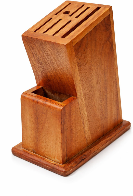 Grinny Empty Cutlery Holder Case(Wooden Knife Block Stand – Natural Wood Kitchen Organizer for Safe & Storage Holds 6 Pieces)