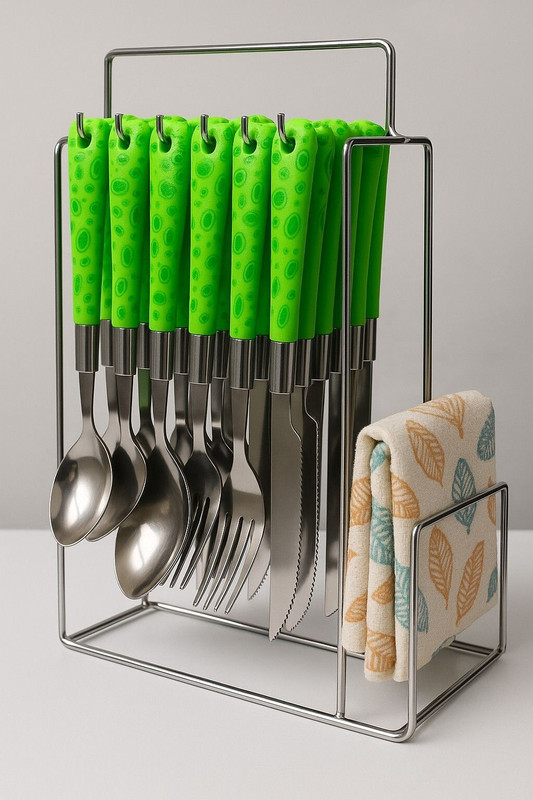 Troozy Nice Cutlery Set with Stand Holder for Spoon and Fork Steel Stainless Steel Cutlery Set(Pack of 25)