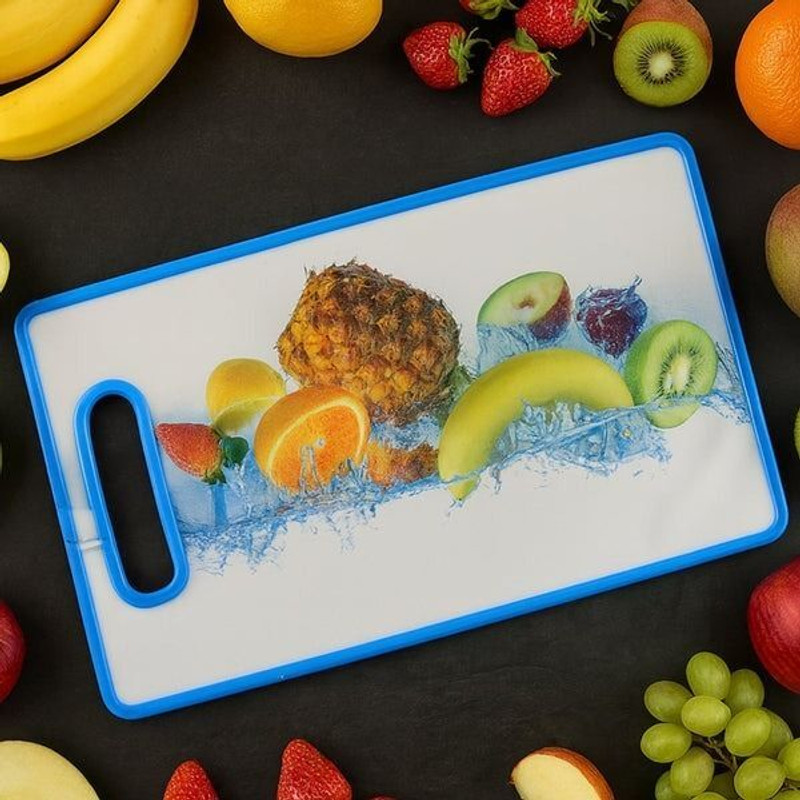 DeoDap Large Rectangular Cutting Board with Fruit Print Design for Kitchen Plastic Cutting Board(Blue Pack of 1 Dishwasher Safe)
